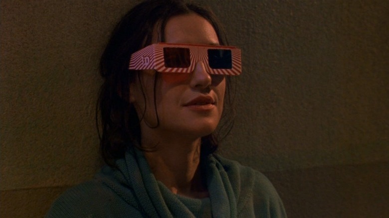 Lisa Zane wearing 3-D glasses