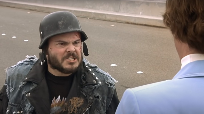 Motorcyclist confronting Ron Burgundy