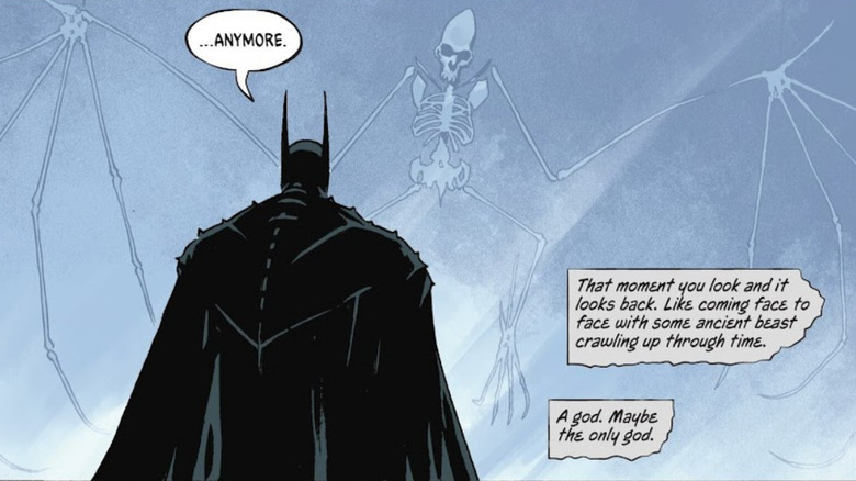 Batman stands in front of a preserved "Man-Bat" skeleton in Absolute Batman #9
