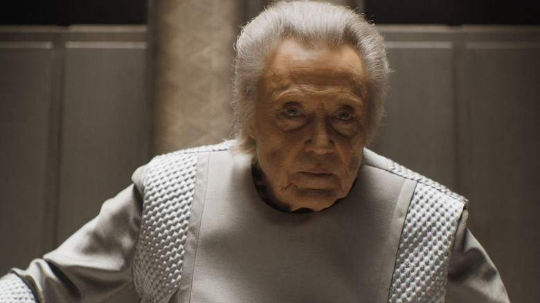 A close up of the Padishah Emperor Shaddam IV in Dune: Part Two