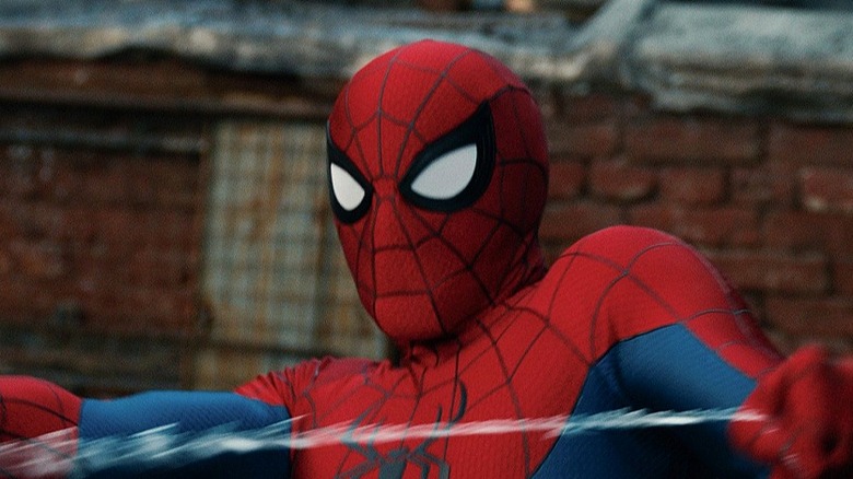 Spider-Man pulling on webs in Spider-Man: Brand New Day
