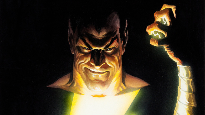 Black Adam's fingers crackle with lightning