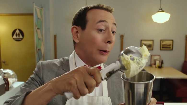 Pee-wee Herman dropping ice cream into blender