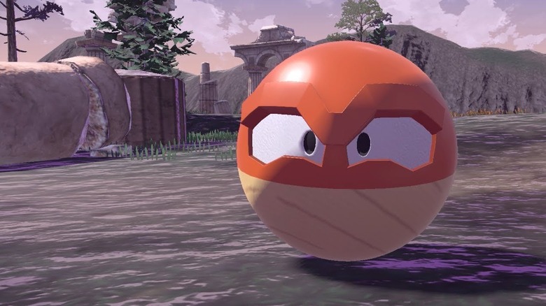 hisuian voltorb beside a downed pillar
