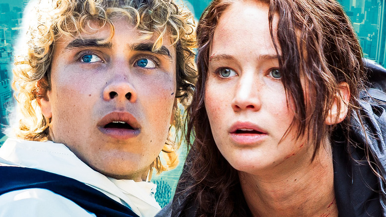 Haymitch looking scared in The Hunger Games: Sunrise on the Reaping and Katniss looking scared in The Hunger Games