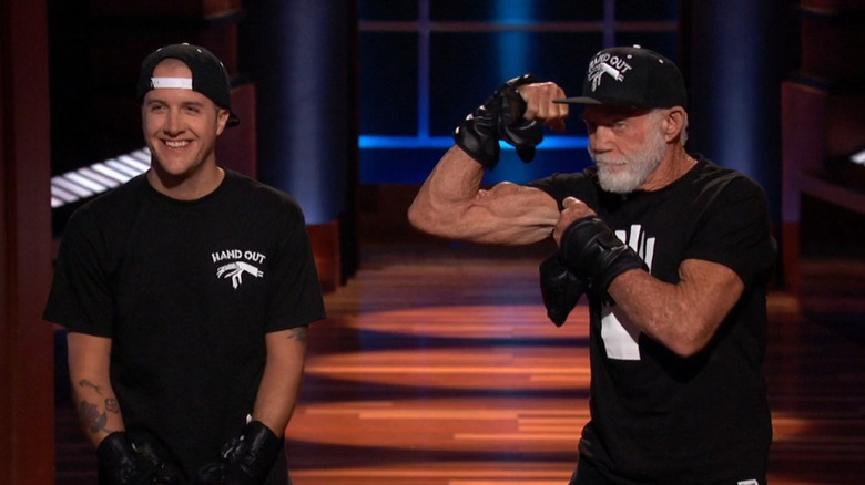 Don Wildman pitching Hand Out Gloves on Shark Tank