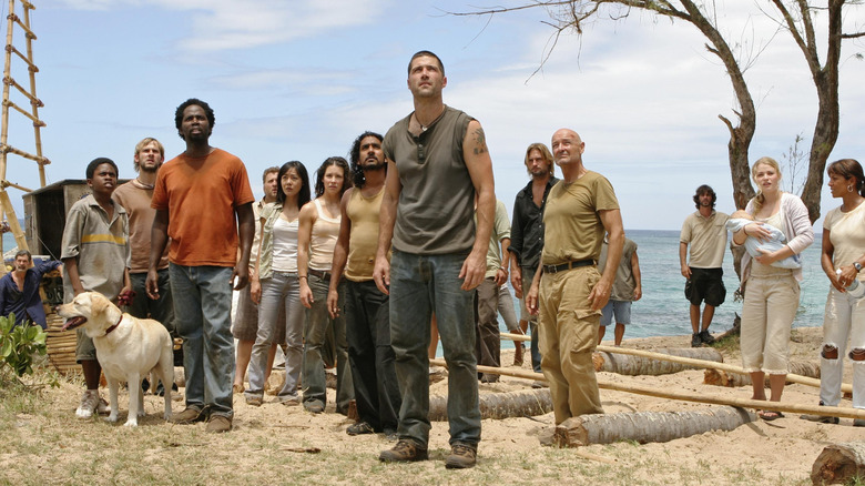 The Oceanic Flight 815 survivors on the island looking up (2005)