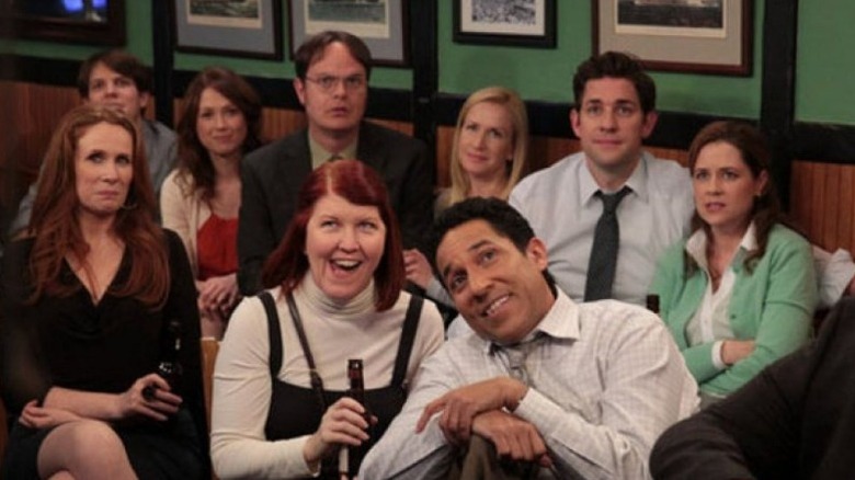 Office cast watching tv