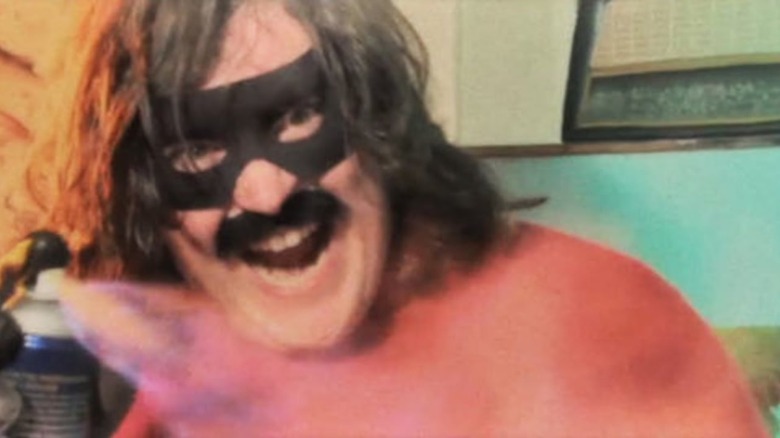 Italian Spiderman shouting with flaming hairspray in "Italian Spider-Man" (2007)