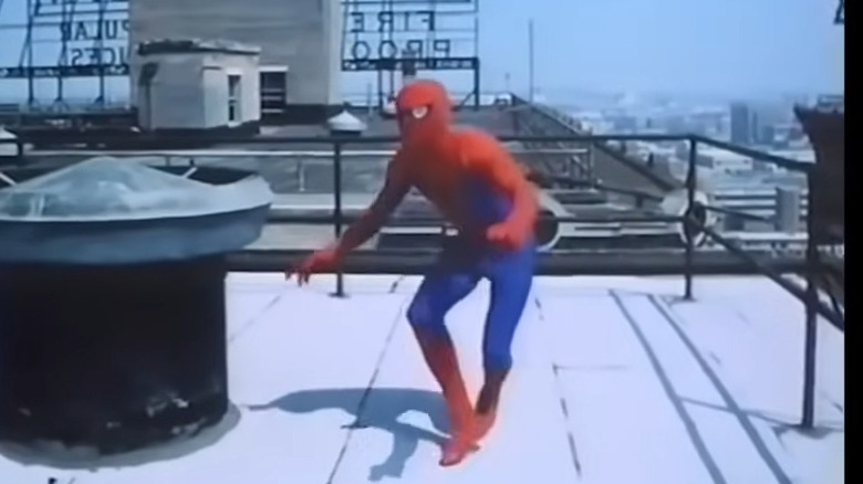 Spider-Man walking on a rooftop in "Spider-Man" (1977)