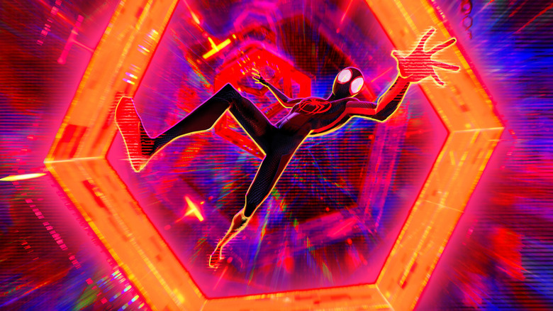 Miles Morales falls through multiversal tunnel in "Spider-Man: Across the Spider-Verse" (2023)