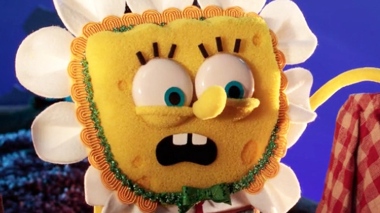 Puppet SpongeBob in flower costume