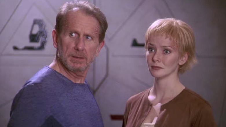 Ezral and Liana turn in surprise in Star Trek: Enterprise