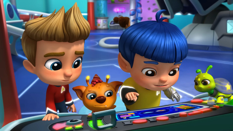 JR, Sprocket, Star, and Zips on the bridge in Star Trek: Scouts