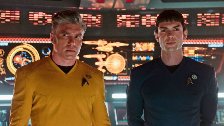 Pike and Spock stand on the bridge in Star Trek: Strange New Worlds