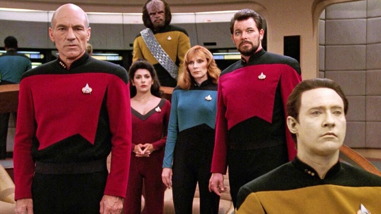 The crew of the Enterprise on the bridge in Star Trek: The Next Generation