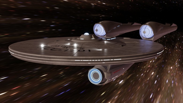 USS Enterprise NCC-1701 flying at warp in "Star Trek"