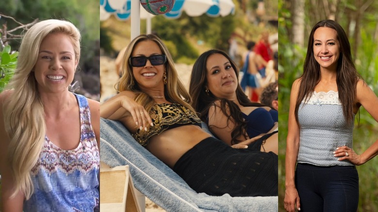 Kara smiling in "Survivor," Kara and Angelina lounging in chairs on the beach in "The White Lotus," and Angelina smiling in "Survivor" promotional photo.