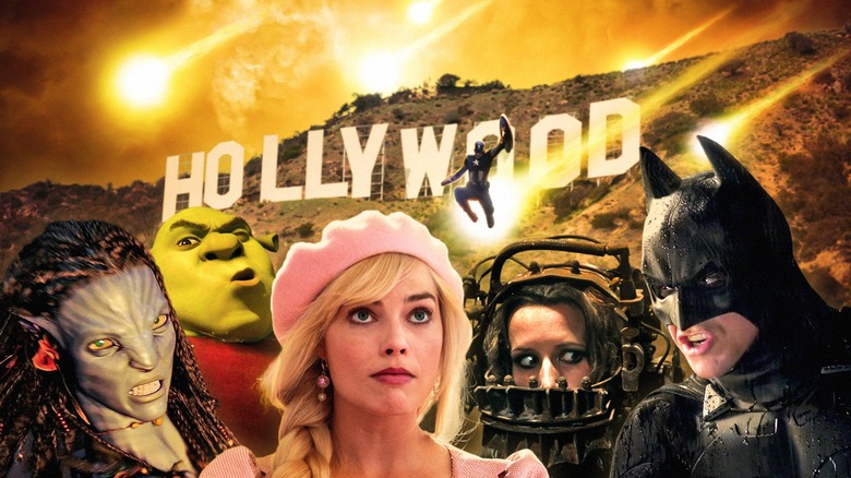 Hollywood apocalypse with Batman, Barbie, Captain America, Amanda, Shrek, and Neytiri