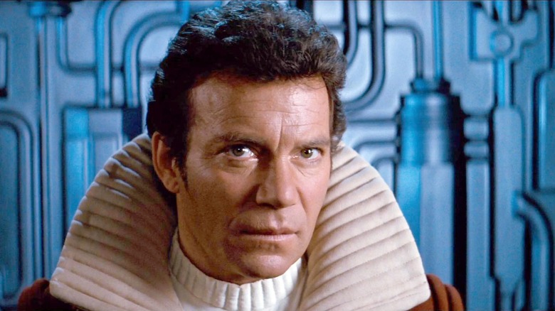 Kirk in wide-collared jacket in "Star Trek II: Wrath of Khan."