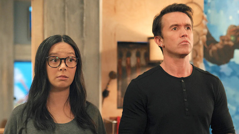 Poppy and Ian are shocked in "Mythic Quest"