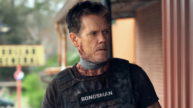 Hub Halloran with a bloody duct tape bandage on his neck in "The Bondsman"