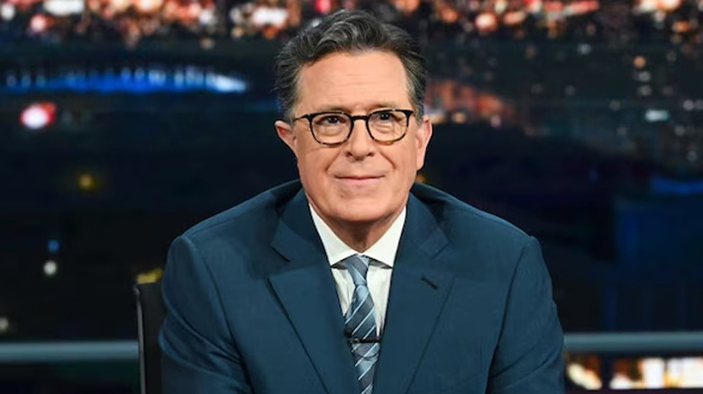 Stephen Colbert at his desk