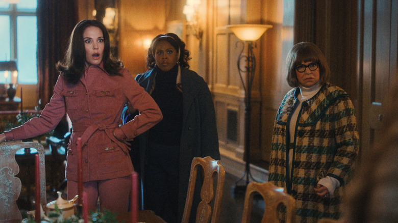 Dinah Donahue, Virginia and Ann Holiday are shocked in "Palm Royale"