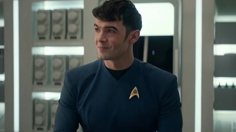 Human Spock grins in sickbay in Star Trek: Strange New Worlds