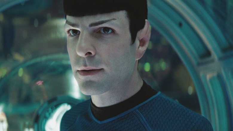 Spock sits turns to face his older self in Star Trek (2009)