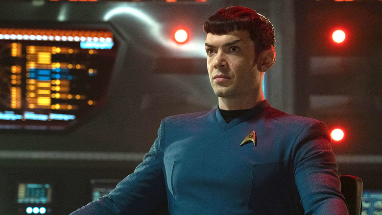 Spock sits in the captain's chair in Star Trek: Strange New Worlds