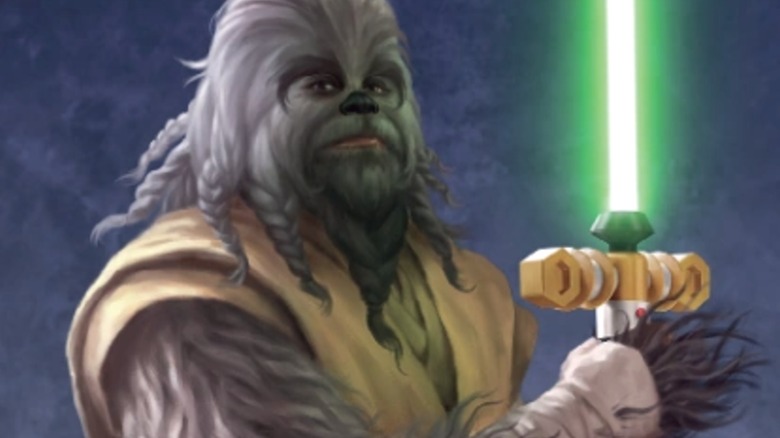 Arkoff wielding his lightsaber in"Star Wars: The High Republic: The Lightsaber Collection"