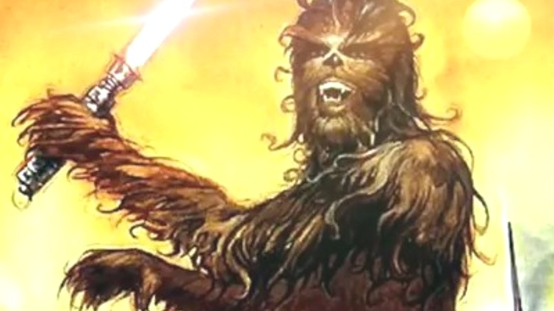 Lowbacca wielding his lightsaber on the cover of "Young Jedi Knights: Darkest Knight"
