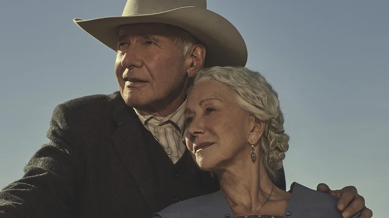 Jacob and Cara Dutton look out over the land on "1923" (2022-2025)