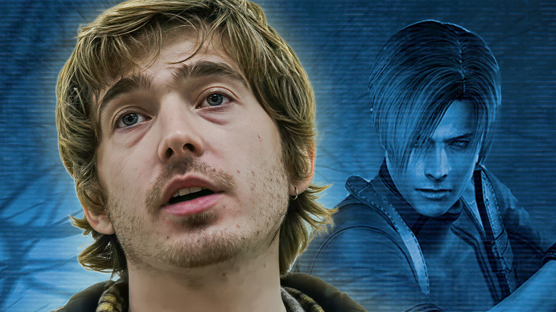 Bryan looking up front of Resident Evil game background