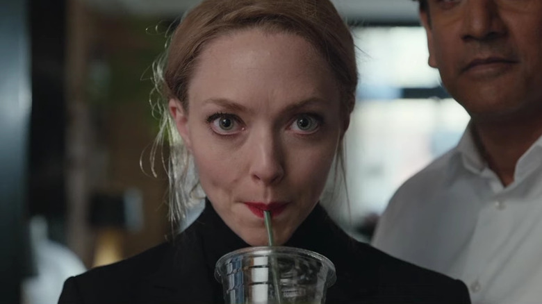 Elizabeth Holmes drinking juice