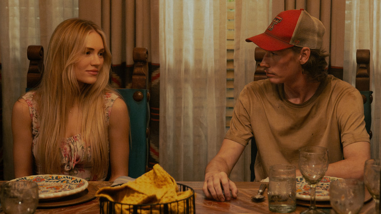 Ainsley and Cooper banter at dinner in "Landman"