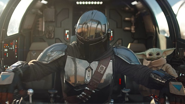 The Mandalorian getting ready to take off in "The Mandalorian and Grogu" (2026)