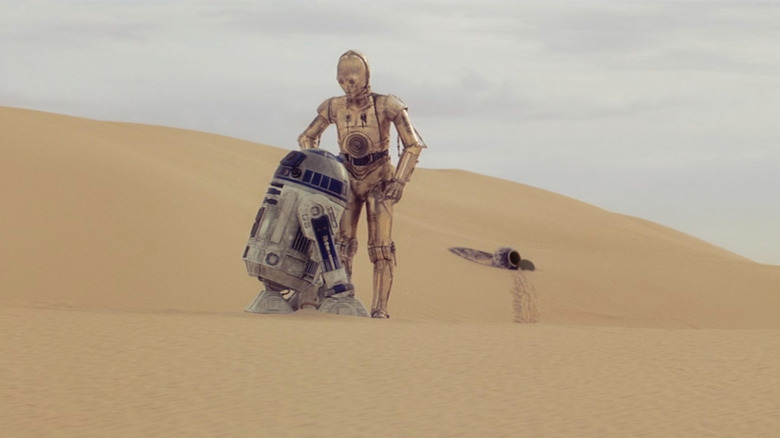 R2-D2 and C-3PO in the desert