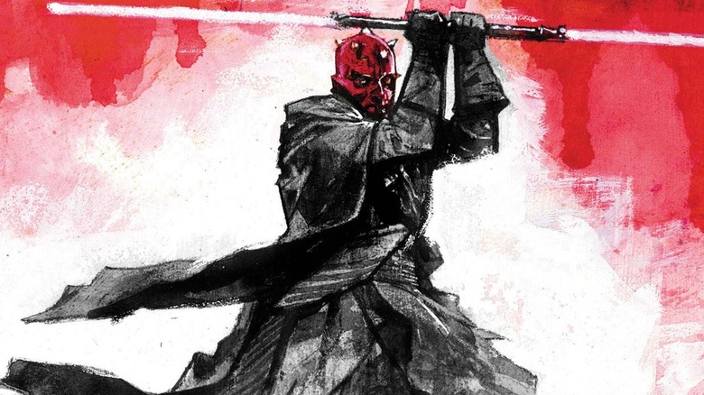 Darth Maul brandishing a lightsaber