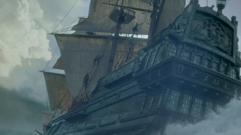 Pirate ship in rough waters