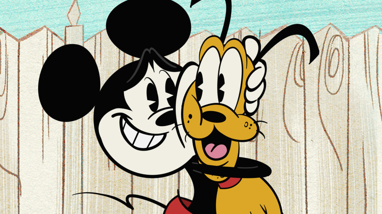 Mickey Mouse hugging Pluto in The Wonderful World of Mickey Mouse