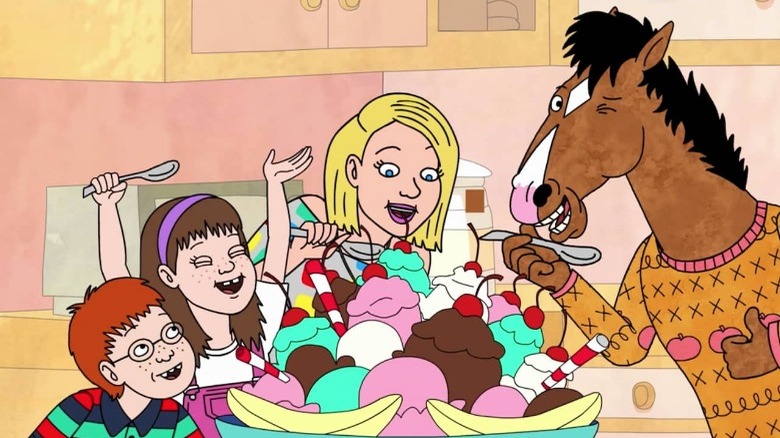 Kids and The Horse eat a sundae