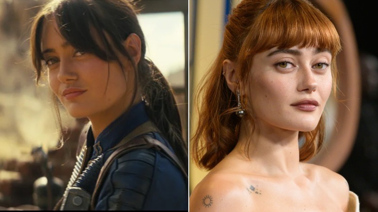 Lucy MacLean posing in Fallous split with a smiling Ella Purnell