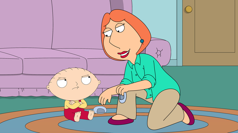 Lois helping Stewie put on his shoes