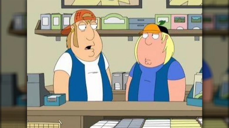 Carl and Chris talking at the mini-mart