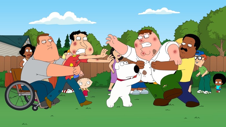 Joe and Cleveland hold back Peter and Quagmire