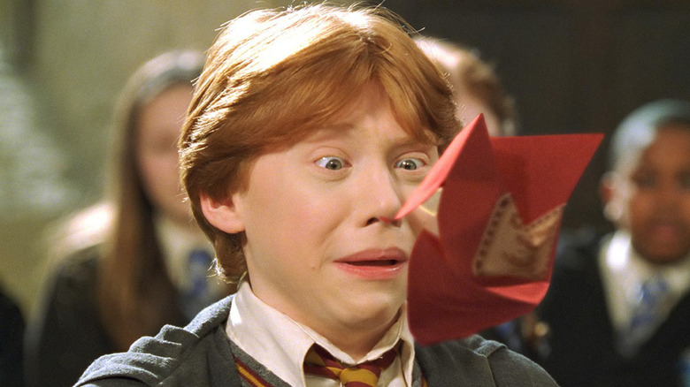 Ron Weasley scared in Happy Potter and the Chamber of Secrets