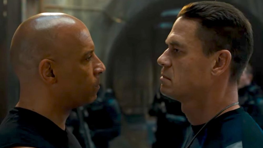 Vin Diesel as Dom Toretto and John Cena as Jakob Toretto in Fast & Furious 9