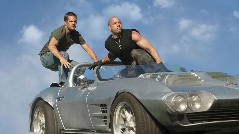 Brian O'Connor and Dominic Toretto jumping off car